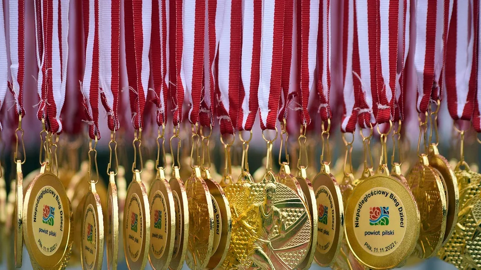 Rad av prismedaljer i band — utmärkelsen någon annan delar ut